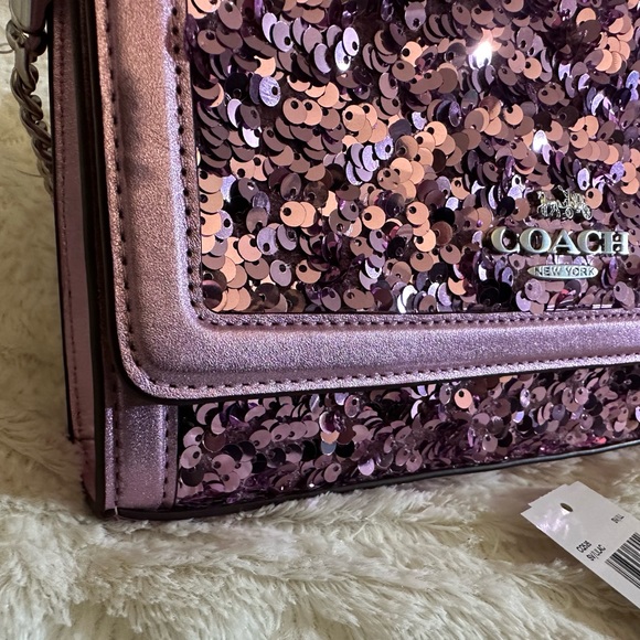 NWT Coach Sequined Bling Square Flip Clutch Pink Metallic Rare $298 - Picture 5 of 11
